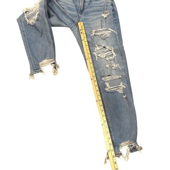 American Eagle Mom Jeans Womens Size 2 Blue Stretch Thrashed Destroyed Hipster - Picture 10 of 11